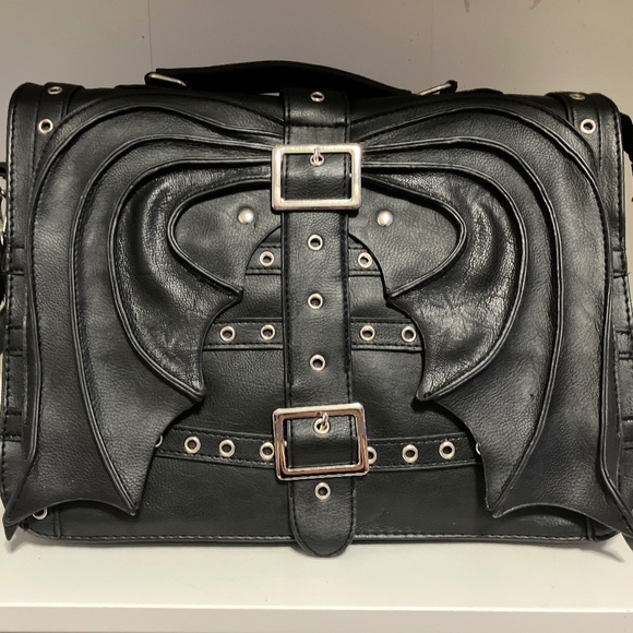 RESTYLE FOR REPAIR OR PARTS‼️MESSENGER SATCHEL GOTHIC SHOULDER BAG BAT WINGS - Picture 2 of 14